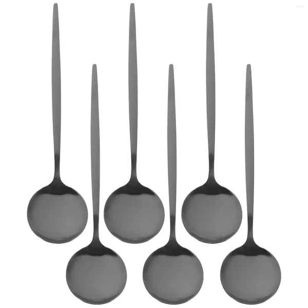 Colheres 6 Pcs Redondo Preto Servindo Sopa De Aço Inoxidável Talheres Mesa De Jantar De Metal