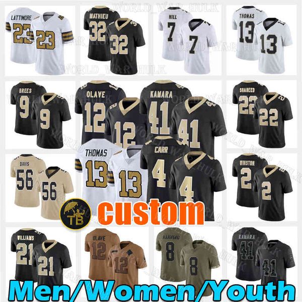 41 Alvin Kamara 4 Maglia da calcio Derek Carr 12 Chris Olave 32 Tyrann Mathieu 9 Drew Brees 13 Michael Thomas Jamaal Williams Demario Davis Taysom Hill 22 Rashid Shaheed