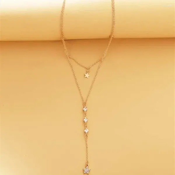 Ожерелья с подвесками, модное простое золотого цвета, длинная цепочка с кристаллами, пентаграммой, ожерелье с кисточками для женщин, винтажное колье, ювелирные изделия с воротником для девочек