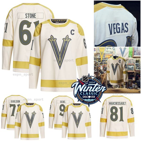 9 Jack Eichel Mark Stone Golden Jerseys 2024 Kış Klasik Jonathan Marchessault Paul Cotter Keegan Kolesar William Taşıyıcı Logan Thompson'NHl''Jersey