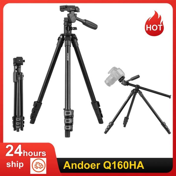 Titulares Andoer Q160HA Tripé de vídeo profissional Montagem horizontal Tripé de câmera resistente para câmeras DSLR Filmadoras Canon Nikon Sony