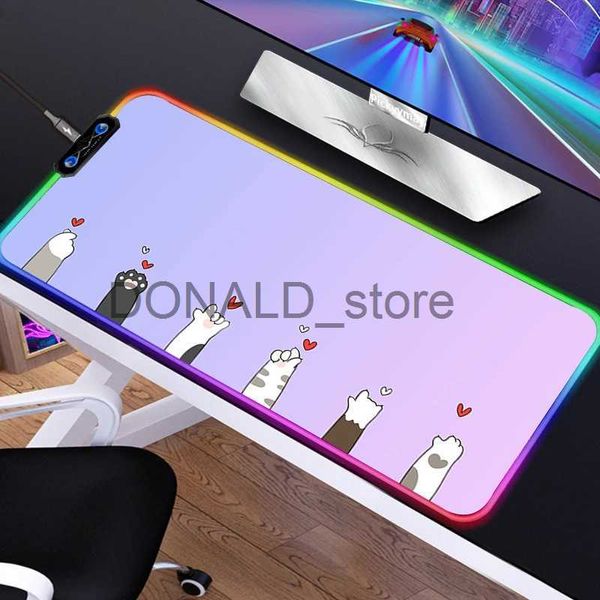 Mouse Pads Pulso Restos RGB Mouse Pad LED Light Gamers Backlight Grande Soft Gaming Mouse Brilhante Gamer Teclado Cat Paw Mouse Pad para Acessórios de Gamer J231215