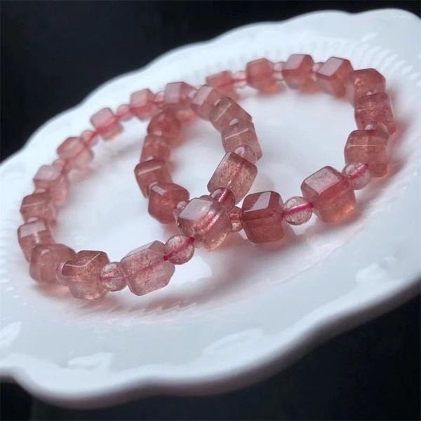 Bracelets à maillons 7 mm naturel fraise quartz cube bracelet fait à la main femmes guérison pierres précieuses cristal brin bracelets amoureux petite amie cadeau