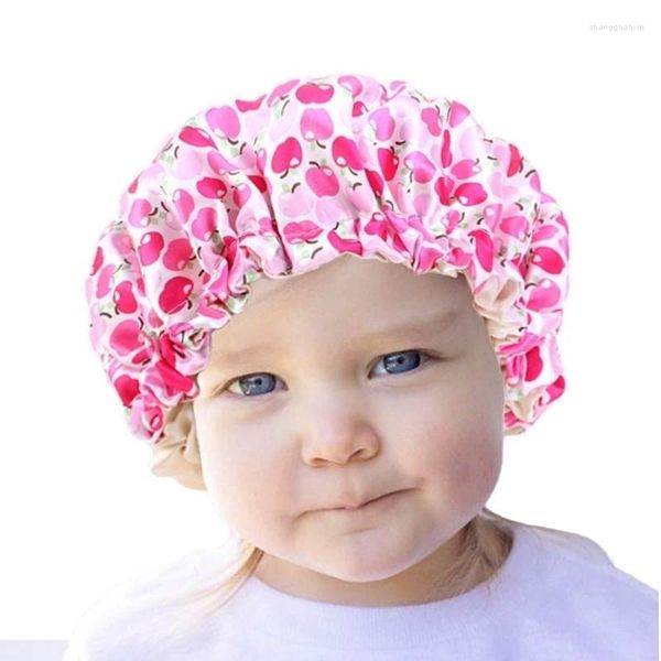 Saç klipsleri elastik bant bebek ipeksi saten kaput çift katman ayarlanabilir çiçek uyku kapakları gece türban çocukları katı şapka şapka takı takı