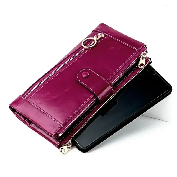 Brieftaschen Frauen Brieftasche Mode Echtes Leder Karte Halter Weibliche Lange Geldbörse Handy Tasche Große Kapazität Kupplung