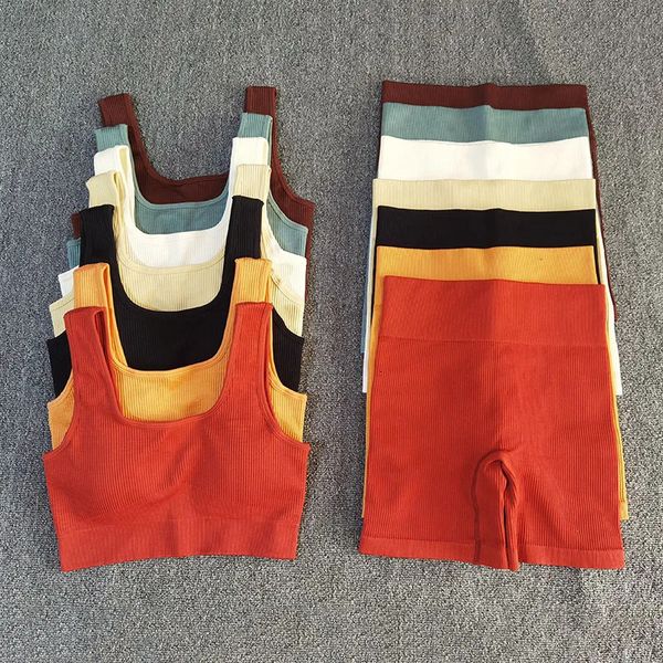 Roupas de ioga 2 peças roupas esportivas femininas sem costura conjunto de ioga sexy sutiã esportivo com shorts de cintura alta traje de ginástica sem mangas roupas esportivas 231216