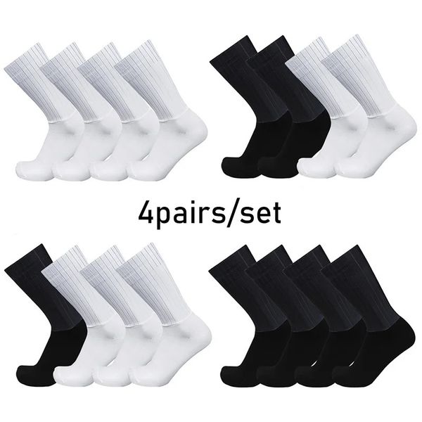 Calzini sportivi 4 paia / set Calzini sportivi da ciclismo Aero Pure Color Silicone antiscivolo Pro Calzini da corsa per bicicletta Summer Cool Calcetines Ciclismo 231216