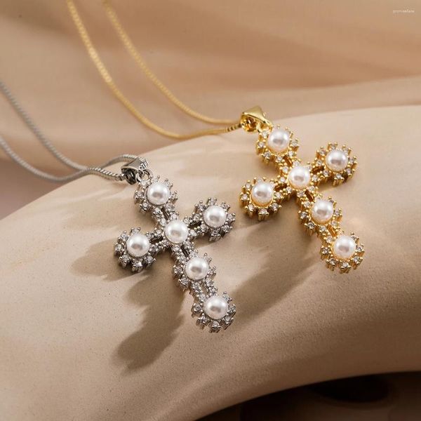 Anhänger Halsketten Verkaufen Royal Cross Für Frauen Mädchen Zarte Zirkonia Zubehör Edelstahl Kette Schmuck Geschenk