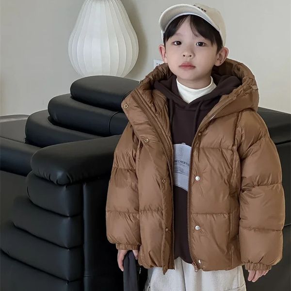 Jaquetas bebê menino para baixo jaqueta 2023 inverno crianças outerwear roupas infantis casaco curto com capuz roupas estofamento infantil puffer 231215