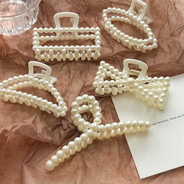 Haarschmuck Kopfbedeckung Haarschmuck Elegante Perlen Perlen Haarnadel für Frauen Mode Geometrische Haarklammer Haarspangen Kopfbedeckung Schachtelhalm Haarspangen Haarkrabbe