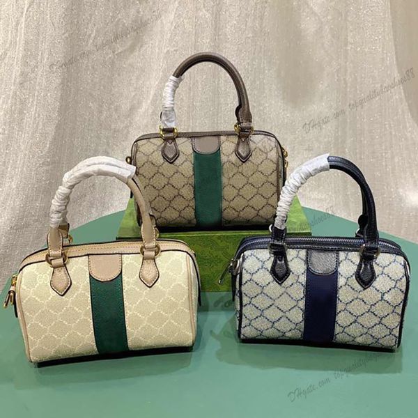 Clássico Ophidia Mini Bolsa com Alça Superior de Lona Marrom Couro Guarnição Bolsa Boston Bolsa de Ombro Crossbody Bolsas Fecho de Zíper Alça de Ombro Destacável