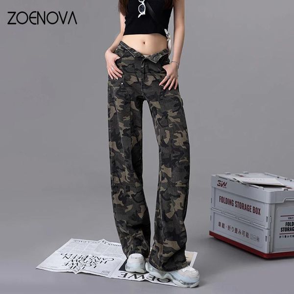 Jeans zoenova camuflagem jeans woman streetwear baixa cintura calça jeans jeans exército de moda verde calças folgadas y2k calças de jeans casuais