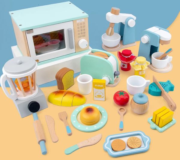 Cucine giocano alimenti in legno cucina immaginaria di simulazione giocattolo giocattolo tostapane da caffè cibo agitazione per bambini giocattolo giocattolo dono di educazione precoce 231216