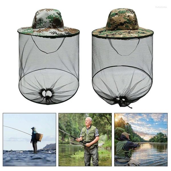 Berretti Cappello da pesca maschile Camouflage Anti-ape Insetto Anti-zanzara Rete anti-insetto Maglia esterna con copertura solare