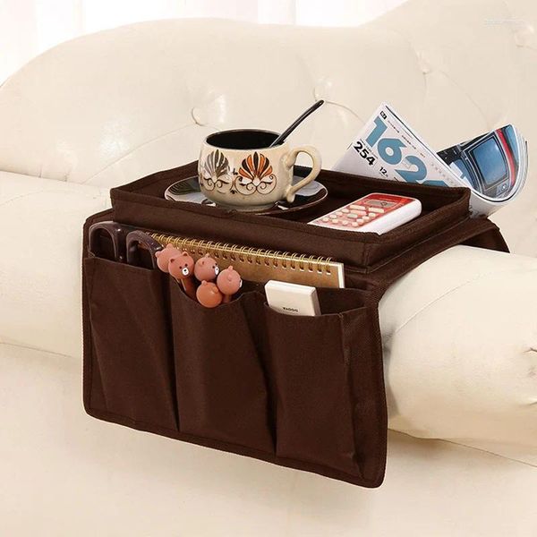 Aufbewahrungstaschen 1 STÜCK Schwarze Kaffeetasche Sofa Seitentaschen Armlehne Organizer Oxford Tuch Handlauf Tablett Betthalter