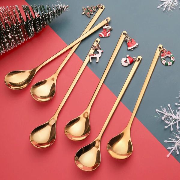 Cucchiai 6 pezzi in acciaio inossidabile manico lungo cucchiaio da caffè miscelazione agitazione gelato zucchero tè dessert zuppa utensili gadget da cucina