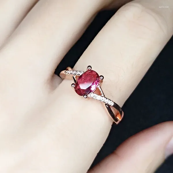 Cluster anéis imitação rubi anel luz luxo banhado rosa ouro rubellite turmalina diamante estilo celebridade mulheres