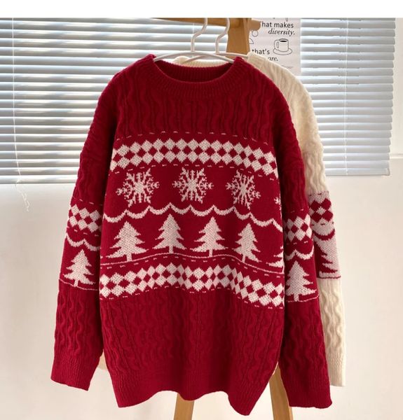 Herrenpullover Winterpullover für Männer lässige koreanische Modetrendtops Weihnachten Strickwaren in Vintage rot runden Hals Pullover Männliche warme Kleidung 231216