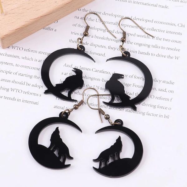 Baumelnde Ohrringe FishSheep Trendy Acryl Schwarz Tiere Mond Tropfen Ohrring Für Frauen Handgemacht Harz Dunkler Wind Krähe Wolf In Schmuck