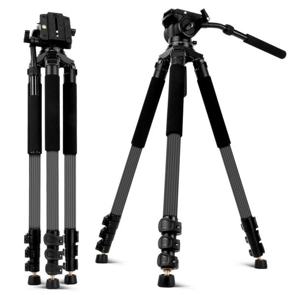 Acessórios q680c profissional câmera digital slr tripé de fibra carbono pesado fotografia suporte adicional tripé cabeça altura 1910mm
