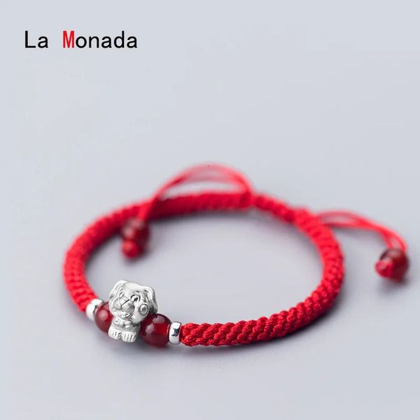 Charme Pulseiras La Monada S 999 Pure Sterling Silver Chinês Zodíaco Vermelho Corda Mulheres Thread para Linha de Mão String 231215