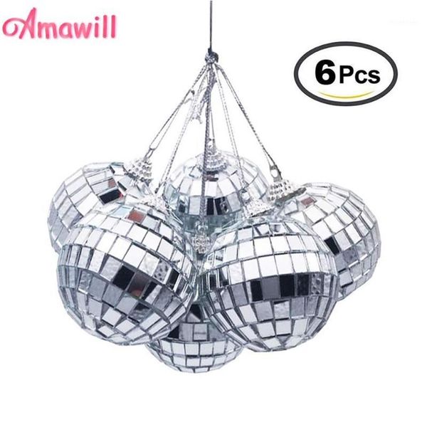 Decorazioni natalizie Amawill 6 pezzi di ornamenti con palline 3 cm 5 cm Mini specchio da discoteca Decorazione per albero di Natale Bomboniera e regalo 8D13377