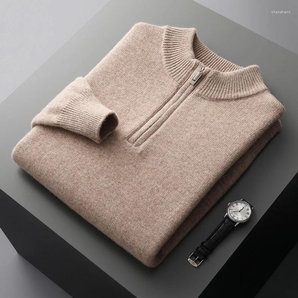 Maglioni da uomo Maglione in lana e cashmere autunno e inverno lavorato a maglia Cappotto di fascia alta taglie forti Pullover spesso collo semialto caldo