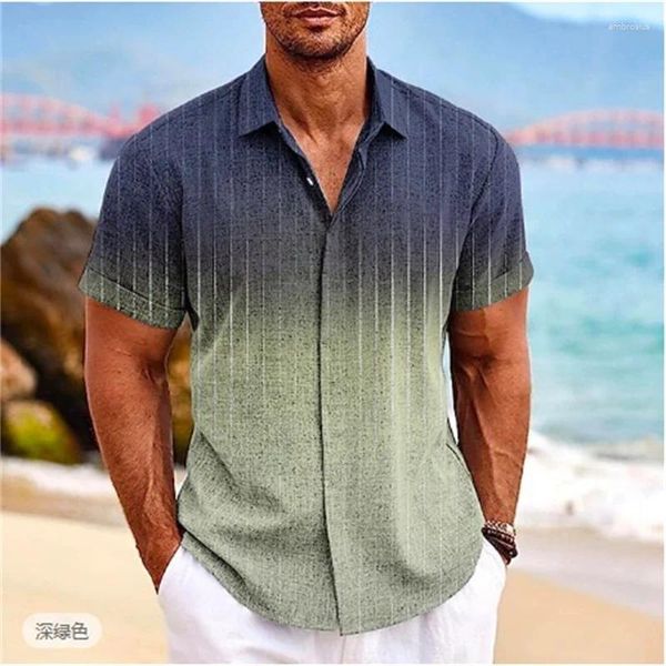 Мужские повседневные рубашки Рубашка градиентного цвета с 3d-принтом и короткими рукавами Летний пляжный цветочный принт