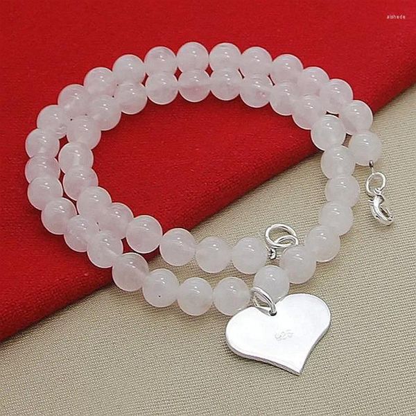 Cadenas 925 Sterling Silver Charming Pink Pearl Heart Collares para mujeres Compromiso Boda Joyería fina Regalos de fiesta
