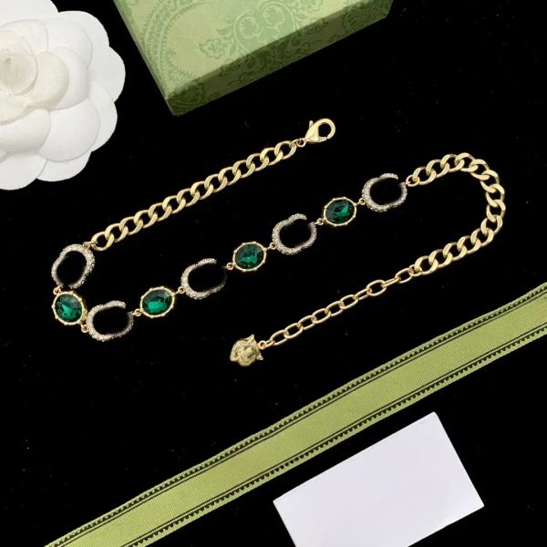 High End Beautiful Designer Colares Mulheres Moda Corrente de Ouro Luxo Verde Gemas Colares Diamantes Letras Jóias Presentes de Natal