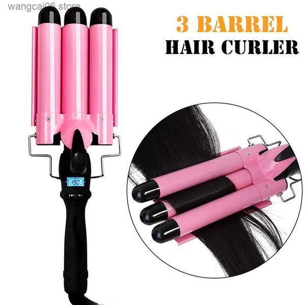 Bigodini Piastre per capelli Triple Curling Iron 3 Barrel Bigodino per capelli Crimp Big Wave Hair Waver Strumenti per lo styling Curling Wand Curl Machine Ondulazione per capelli T231216