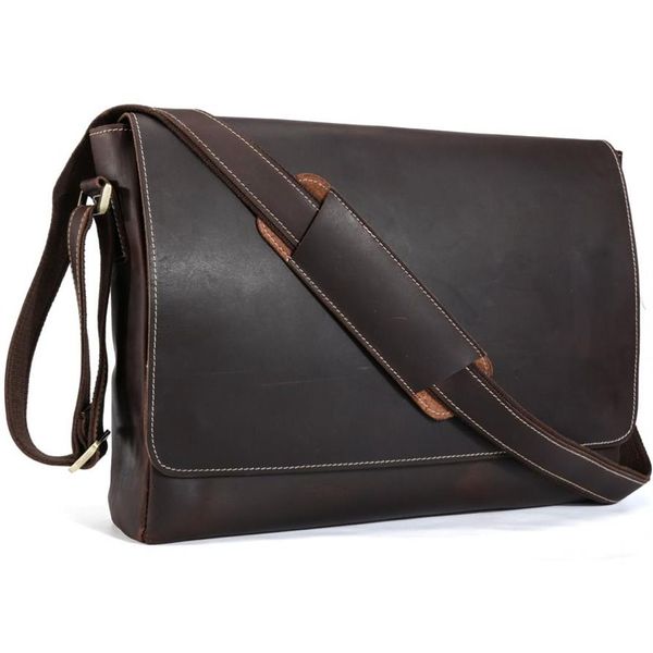 Ручная подлинная кожа 15 -дюймовая сумка для ноутбука Men Simple Vintage Style Cross Body Ploudment Borges Light Satchel 1153183E