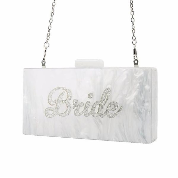 Borse da sera perla bianca con glitter in argento nome sposa briciole acriliche frizioni da donna borse da donna con clap fatte fatte a mano spiaggia clutchev293l