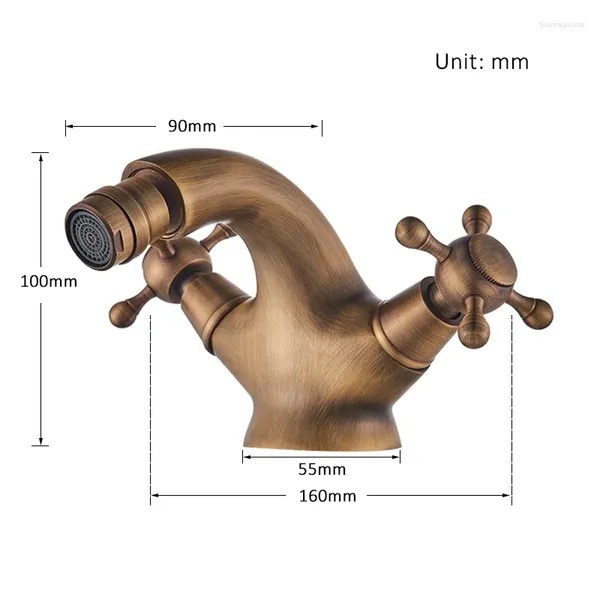 Смесители для раковины в ванной Vidric Античная латунь Смеситель для биде для душа Смеситель для душа с двойной крестовой ручкой Смеситель для холодной воды Бессвинцовый излив для унитаза