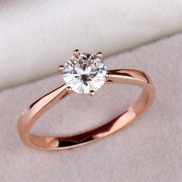 L'alta qualità non tramonterà mai Donne ragazze Argento sterling S925 CZ Oro rosa 18 carati Anelli di fidanzamento con diamanti Anillo grande pietra grande 300O