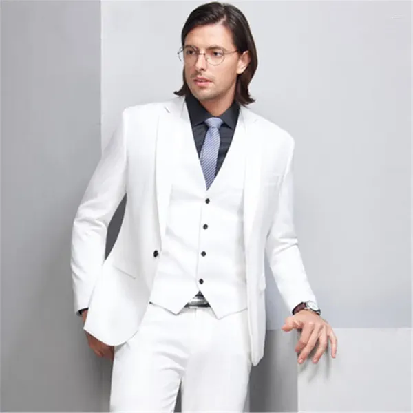 Herrenanzüge Weiß Hochwertiger Terno Slim Fit Formeller Blazer 3 Stück Hochzeit Für Männer Custome Homme Smoking Jacke Hose Weste