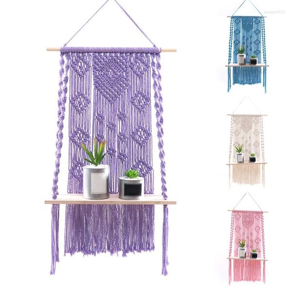 Tapeçarias artesanais boho tecido prateleira de armazenamento prateleiras macrame ornamento para casa quarto sala de estar arte de parede artesanal borla