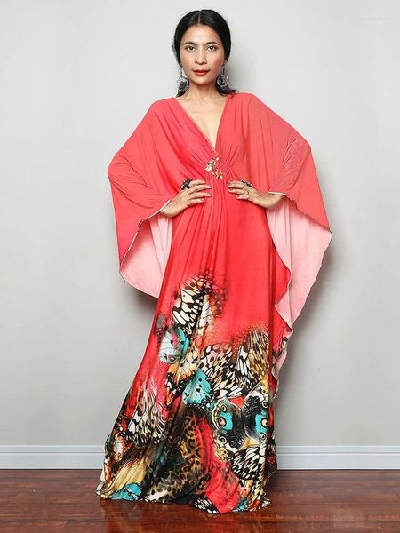 Vestidos de festa EDOLYNSA Bohemian Butterfly Print Kaftan Plus Size Bathing Suit Cover Up Rosa Casual Resort Wear Deep V-Neck Loungewear Q1289