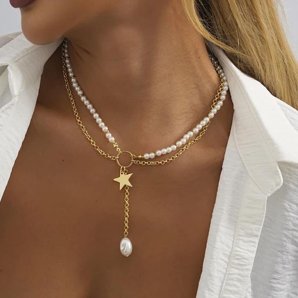 Anhänger Halsketten Retro Imitation Perle Kupfer Kette Halskette Für Frauen Nische Design Einfache frauen Schmuck Großhandel