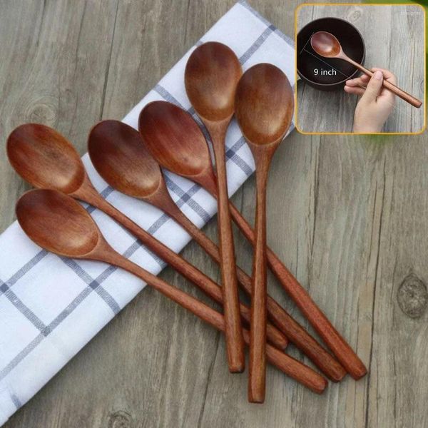 Löffel 6 Stück Holzlöffel Bambus Küche Koreanischer Stil 9'' Zoll Naturholz Suppengeschirr Kochen Honig Kaffee Mischen