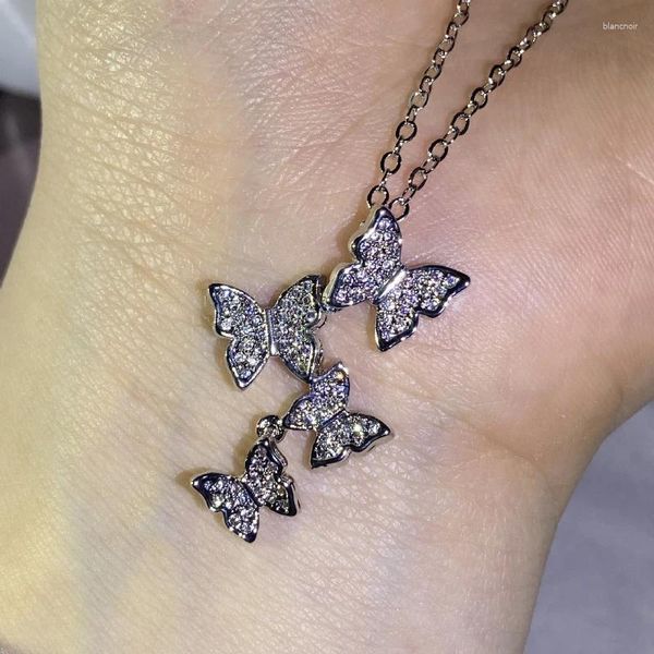 Correntes vintage borboleta colar pingente sênior clavícula corrente hip hop acessórios jóias diamantes zircônia 925 prata