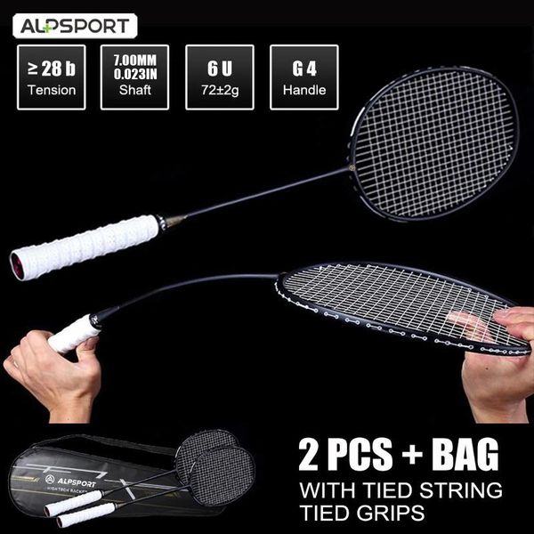 Badminton raketleri alp xhp 2pcs% 100 karbon fiber elastik 6U 72G 30lbs Strung Raket Saldırı ve Defansif Pro Badminton Raket İpi Çantası 231216