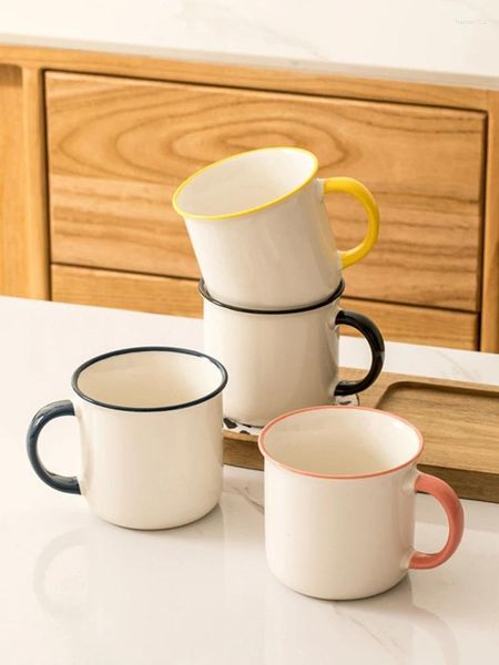 Tazas de café Retro de imitación de esmalte, Taza de cerámica de contraste, taza nórdica Simple, tazas de café para el hogar y la Oficina, recuerdo económico de boda