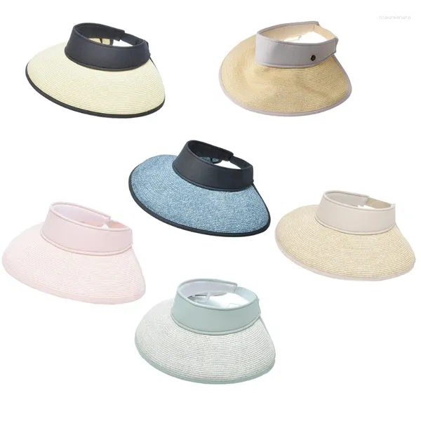 Cappelli a tesa larga Donna regolabile Vuoto superiore in paglia per cappellini con visiera arrotondata fatti a mano Estate femminile Casual Ombra Ragazze Spiaggia H