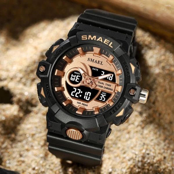 Orologi da polso SMAEL Moda al quarzo per uomo Display doppio orario Stile sportivo militare Orologi originali delle migliori marche Orologio digitale da uomo