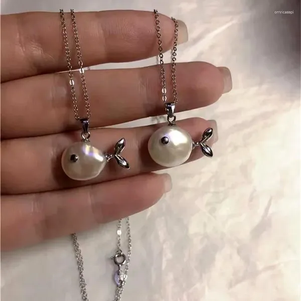 Anhänger Halsketten Schweinswal Fisch Stil Perlenkette Süßes personalisiertes Design Frauen geformte Goldfarbe Einfache Kragenkette
