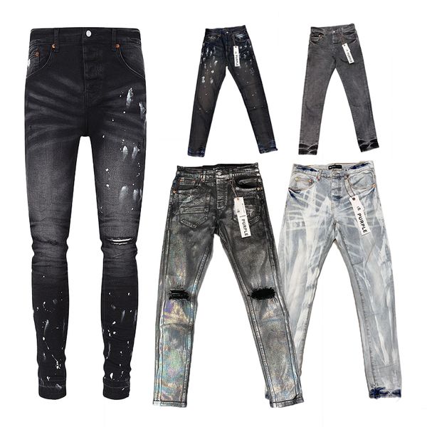 Designer di designer designer designer jeans jeans jeans grigio pantaloni a fit snello moto moto buchi di cucitura strappato tutto l'anno jeans