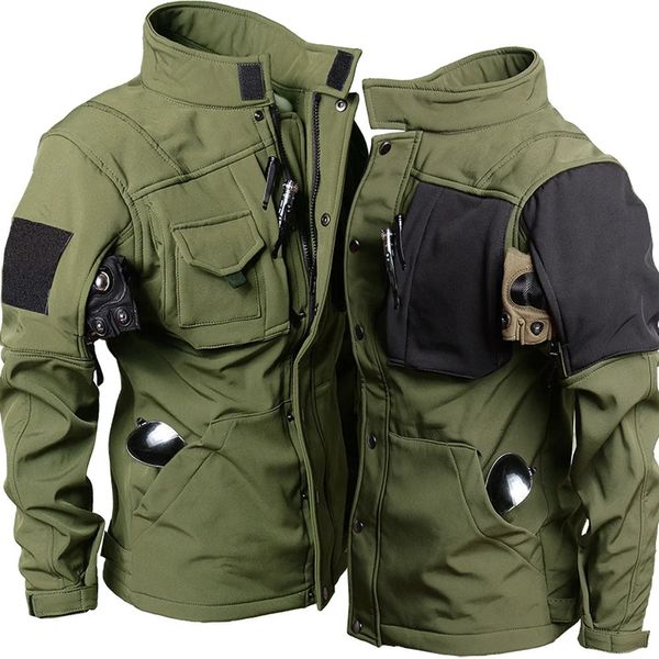 Herrenjacken, taktische Jacken, Herren, Haifischhaut, Militär-Softshell-Jacke, wasserdicht, winddicht, Fleece, warm, Motorrad, mehrere Taschen, Armeemäntel, 231216