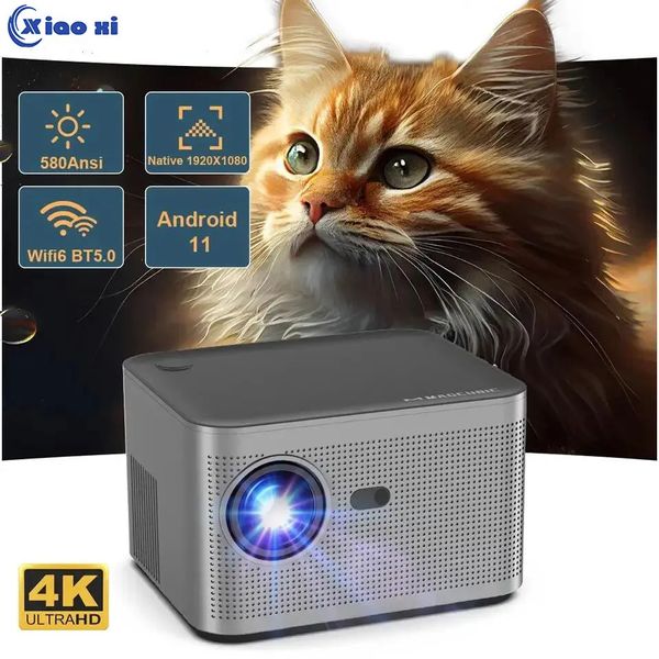 Projektörler 580Ansi Projektör Android 11 4K WiFi Smart HD 19201080p Ses Kontrolü Allwinnerh713 Elektronik Focus BT50 Home Cinema Projetor 231215