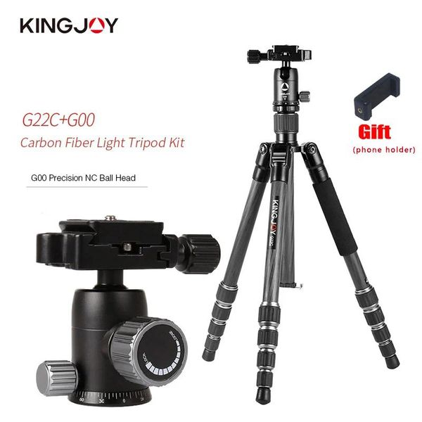 Аксессуары Kingjoy G22C Профессиональный углеродный волокнный набор штатива для цифровой камеры Портативная туристическая камера.